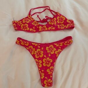 Floral Red and Yellow Bikini Set